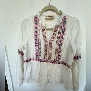 Savanna Jane White Pink Embroidered Flowy Peasant Blouse Top